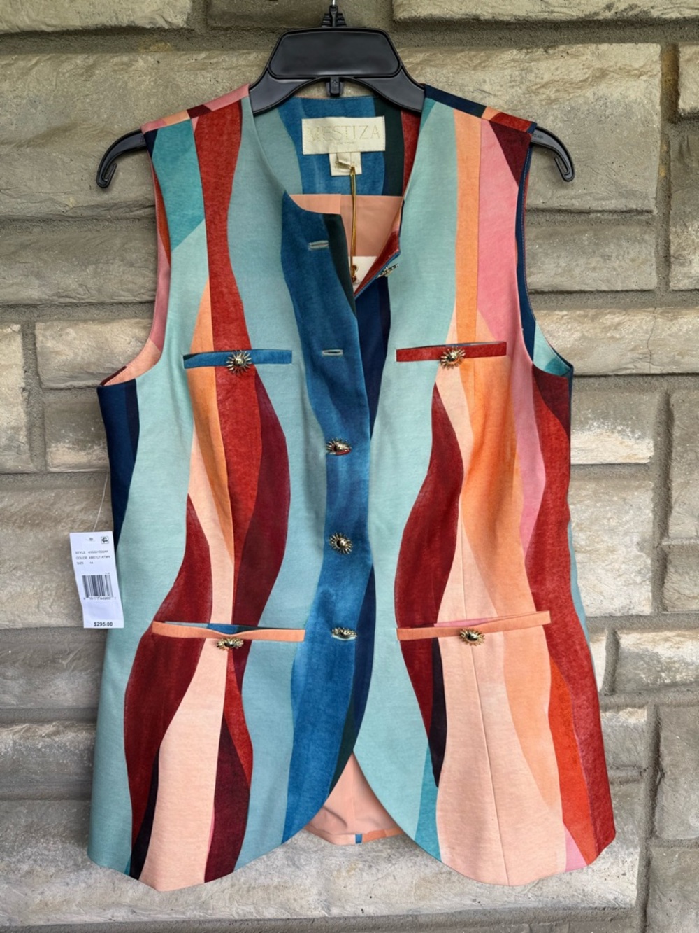 Mestiza New York Claudia Vest In Abstract Multi Stripe Size 14 $300